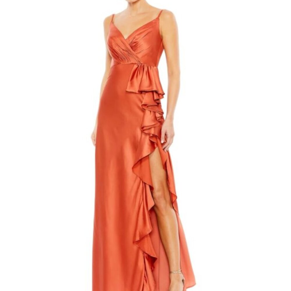 Mac Duggal 68551 Ruffle Slit High Waist Dress Size 0